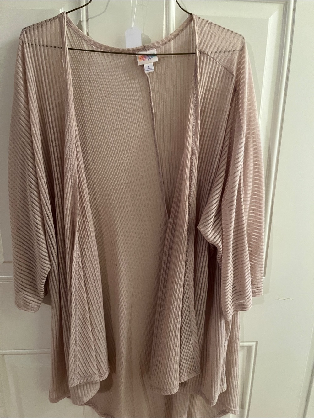 LuLaRoe Tan/Cream Color Ribbed Open-Front Cardigan - Picture 3 of 6